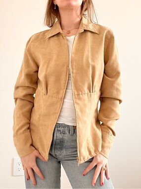 Vintage SO Faux Suede Zip-Front Jacket in Tan